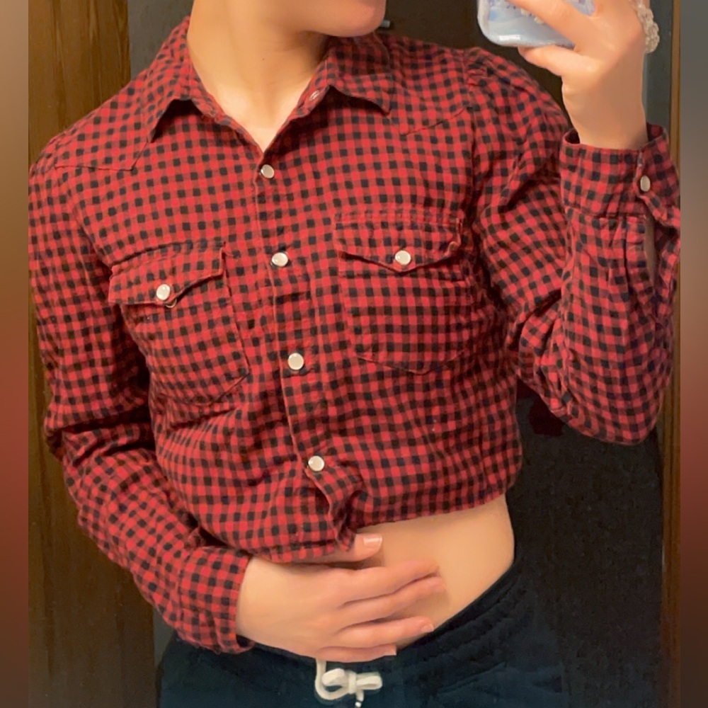 Wild Fable Xs Plaid Cropped Flannel